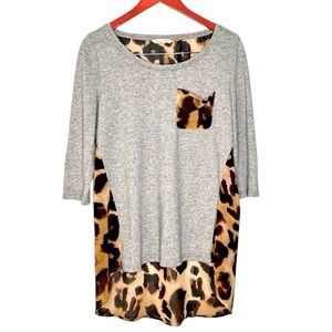 Soft Surroundings Leopard Print Gray Tunic Top Medium Mixed Media Colorblock